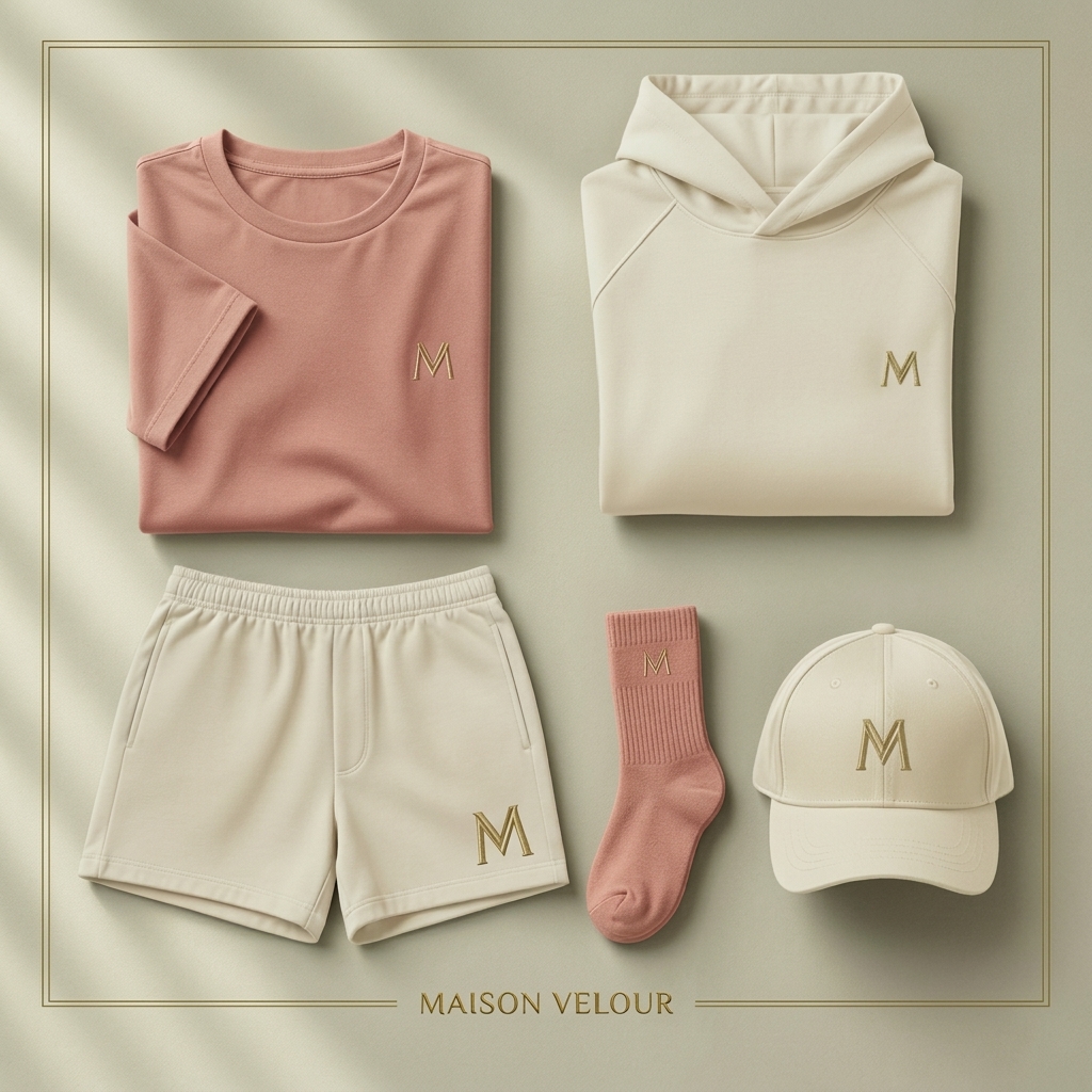 Maison Velour color set with t-shirt, hoodie, shorts, socks and cap