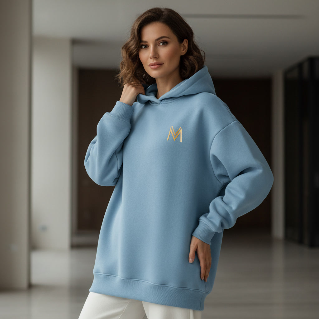 Maison Velour Women Heavy Hoodie Light Blue
