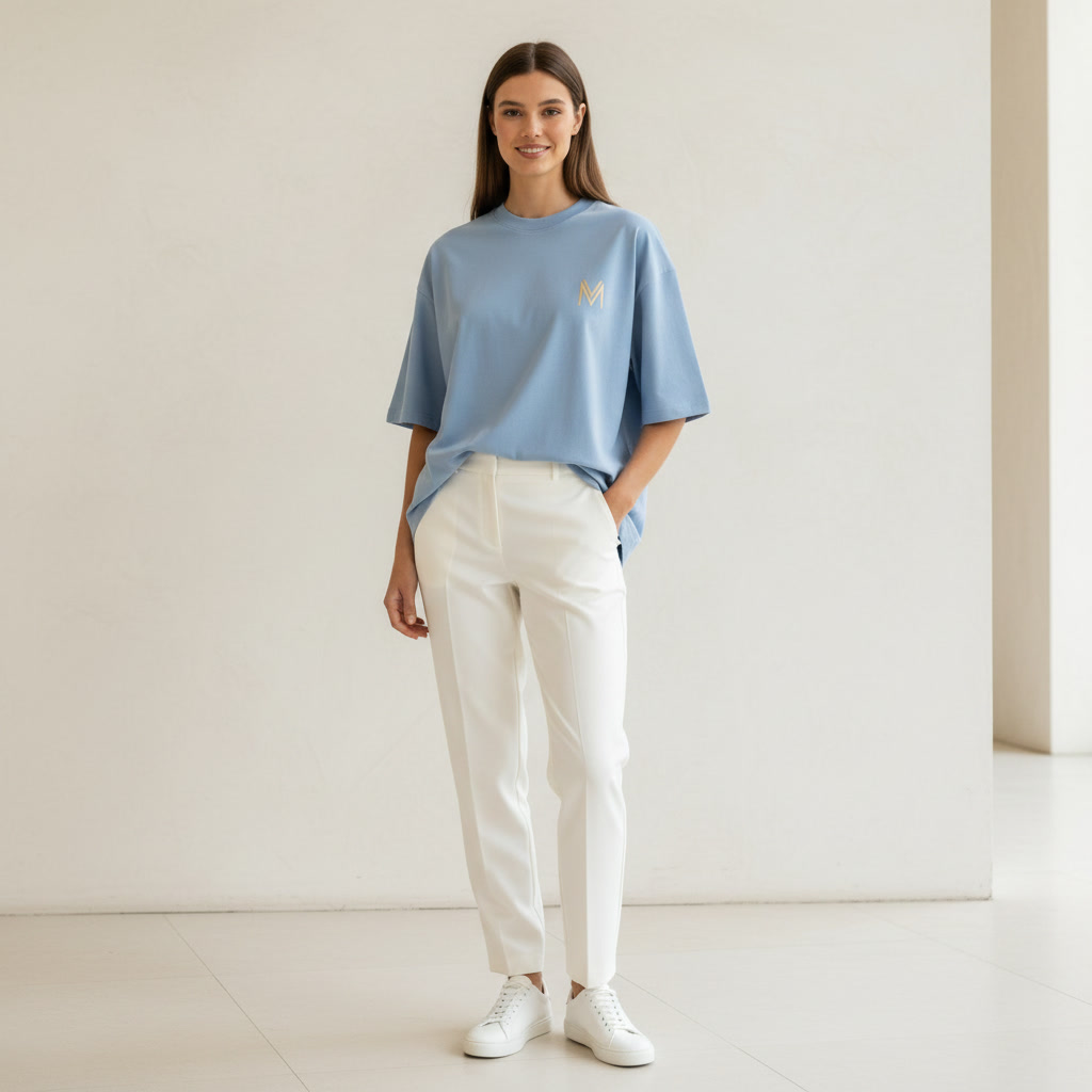 Maison Velour Women Oversize T-Shirt Light Blue