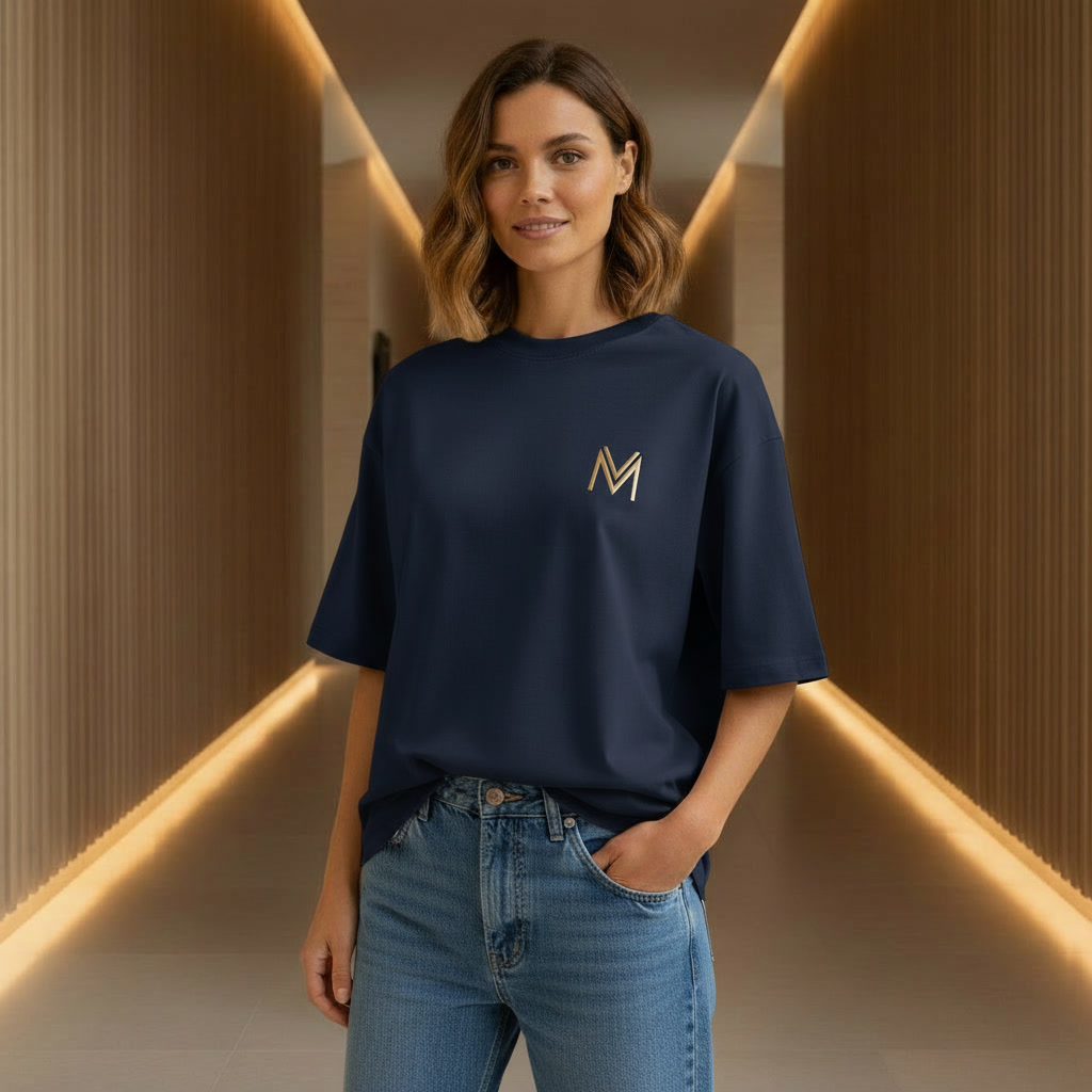 Maison Velour Women Oversize T-Shirt Navy
